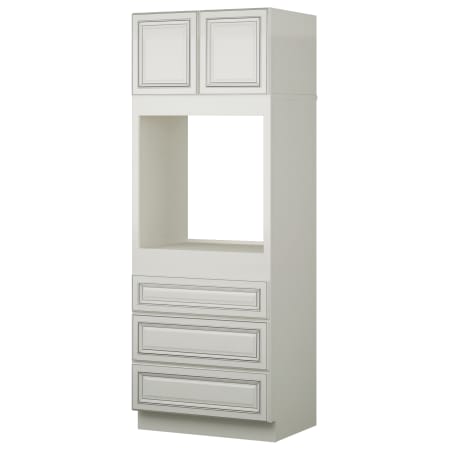 Sunny Wood Sanibel 33" Wide x 90" Tall Double Door Wall Oven Cabinet with Triple Drawers Off White with Charcoal Glaze