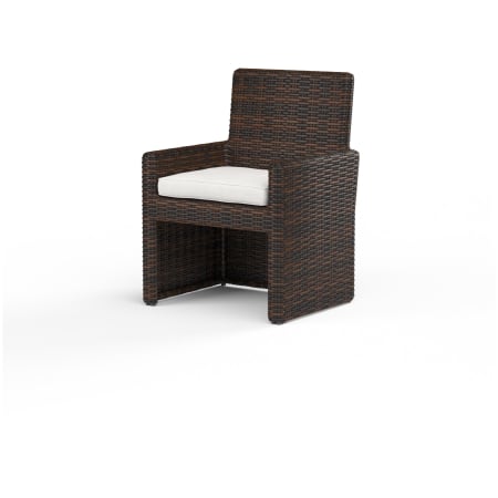 Sunset West Montecito 26" Wide Resin Wicker, Sunbrella Outdoor Dining Arm Chair Cognac / Canvas Flax