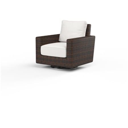 Sunset West Montecito 35" Wide Resin Wicker, Sunbrella Outdoor Rocking Swivel Chair Cognac / Canvas Flax