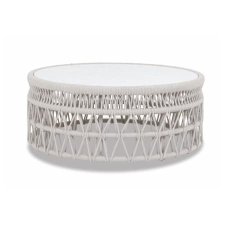 Sunset West Dana 41" Diameter Marble Top Rope Outdoor Coffee Table Natural / Honed Carrara Marble