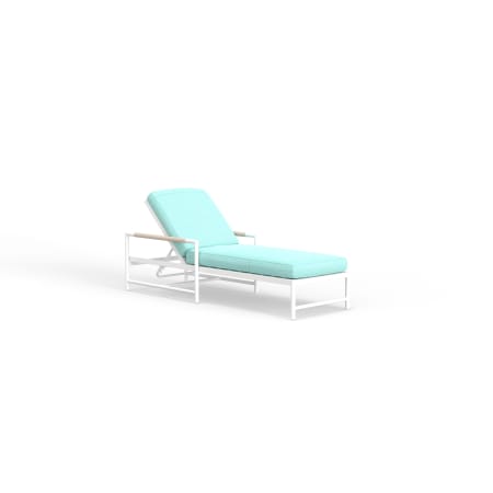 Sunset West Sabbia 78" Wide Aluminum Framed Sunbrella Outdoor Chaise Arm Chair White / Dupione Celeste