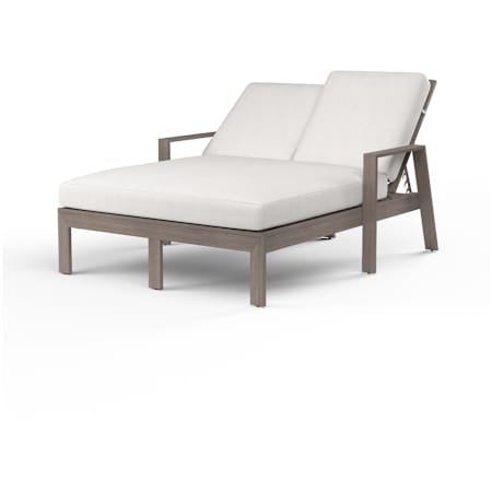 Sunset West Laguna 76" Wide Aluminum Framed Sunbrella Outdoor Double Lounge Arm Chair Driftwood / Canvas Flax