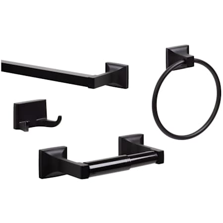 Sure-Loc Basic Bath 4 Piece Bathroom Package with 30" Towel Bar, Robe Hook, Towel Ring, and Toilet Paper Holder Flat Black
