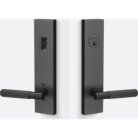 Sure-Loc Aspra Keyed Entry Lever Set and Deadbolt Combo Pack Sideplate with Straight Knurled Grip Flat Black / Flat Black