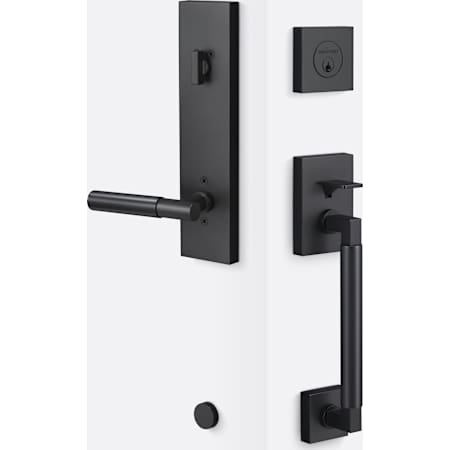 Sure-Loc Roma Sectional Keyed Entry Handleset with Smooth Grip and Aspra Interior Lever Flat Black / Flat Black