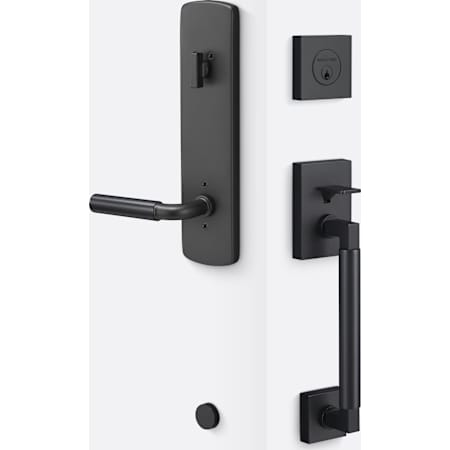 Sure-Loc Roma Sectional Keyed Entry Handleset with Smooth Grip and Forma Interior Lever Flat Black / Flat Black