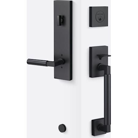 Sure-Loc Roma Sectional Keyed Entry Handleset with Smooth Grip and Levanto Interior Lever Flat Black / Flat Black