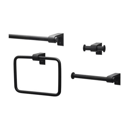 Sure-Loc Sedona 4 Piece Bathroom Package with 30" Towel Bar, Robe Hook, Towel Ring, and Toilet Paper Holder Flat Black
