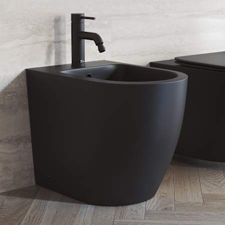 Swiss Madison St. Tropez Floor Mounted Horizontal Spray Bidet with Single Faucet Hole Drilled - Less Faucet Matte Black