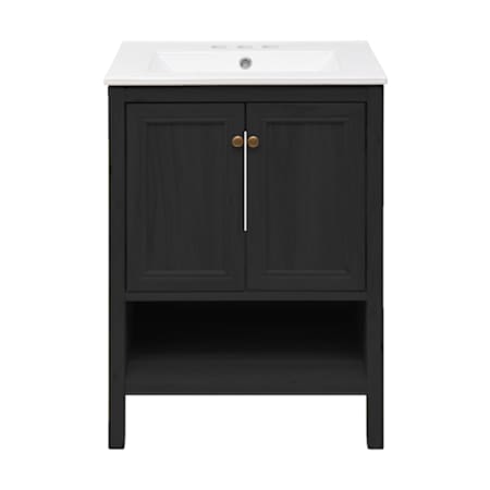 Swiss Madison Chateau 24" Free Standing Single Basin Vanity Set with Cabinet and Ceramic Vanity Top Black Oak