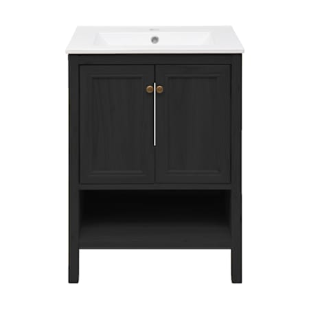 Swiss Madison Chateau 24" Free Standing Single Basin Vanity Set with Cabinet and Ceramic Vanity Top Black Oak