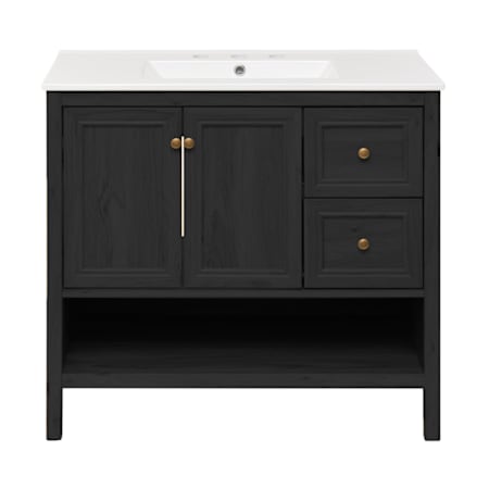 Swiss Madison Chateau 37" Free Standing Single Basin Vanity Set with Cabinet and Ceramic Vanity Top Black Oak