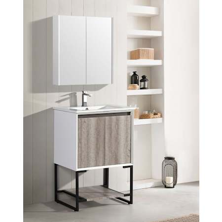 Swiss Madison Marseille 25" Free Standing / Wall Mounted / Floating Single Basin Vanity Set with MDF Cabinet and Ceramic Vanity Top Wax Oak And White