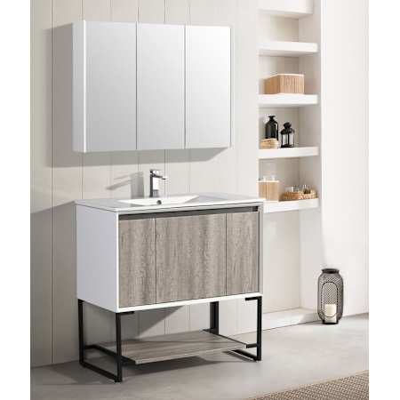 Swiss Madison Marseille 36" Free Standing / Wall Mounted / Floating Single Basin Vanity Set with MDF Cabinet and Ceramic Vanity Top Wax Oak And White