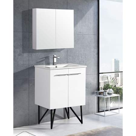 Swiss Madison Annecy 24" Free Standing Single Basin Vanity Set with MDF Cabinet and Ceramic Vanity Top Glossy White