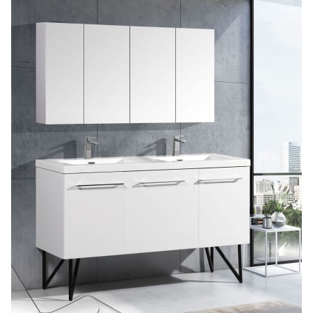 Swiss Madison Annecy 60" Free Standing Double Basin Vanity Set with MDF Cabinet and Ceramic Vanity Top Glossy White
