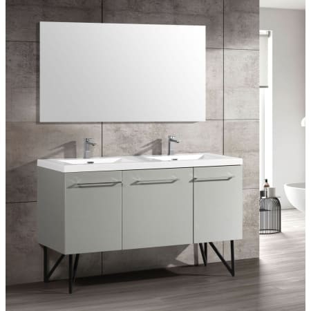 Swiss Madison Annecy 59" Free Standing Floating Double Basin Vanity Set with MDF Cabinet and Ceramic Vanity Top Brushed Aluminum