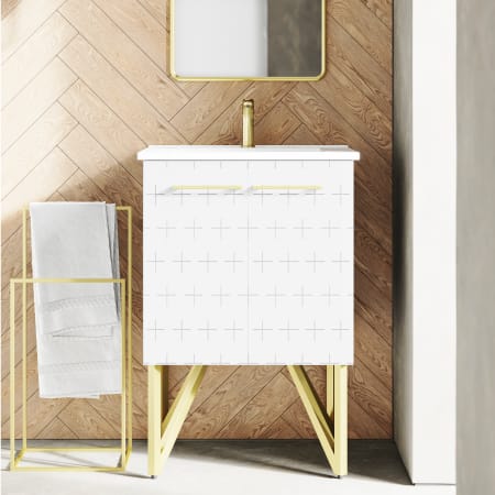 Swiss Madison Annecy 24" Free Standing Single Basin Vanity Set with Cabinet, and Ceramic Vanity Top Galaxy White