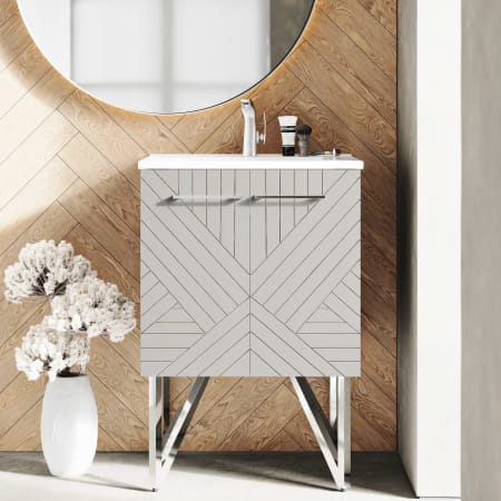 Swiss Madison Annecy 24" Free Standing Single Basin Vanity Set with Cabinet, and Ceramic Vanity Top Mayhem Greige