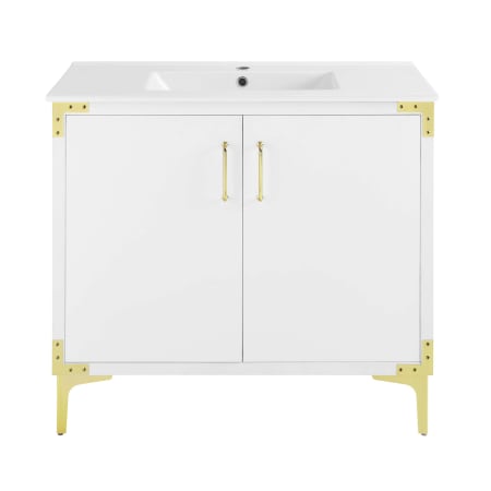 Swiss Madison Voltaire 36" Free Standing Single Basin Vanity Set with Cabinet and Ceramic Vanity Top White / Gold Accent