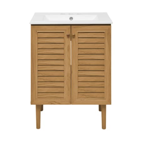 Swiss Madison Bron 24" Free Standing Single Basin Vanity Set with Cabinet and Ceramic Vanity Top Golden Oak / White