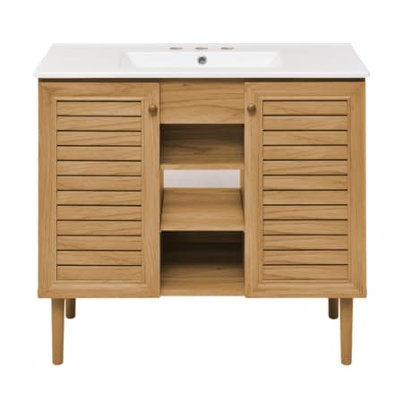 Swiss Madison Bron 37" Free Standing Single Basin Vanity Set with Cabinet and Ceramic Vanity Top Golden Oak / White