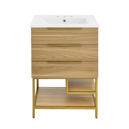 Swiss Madison Carre 24" Free Standing Single Basin Vanity Set with Cabinet and Ceramic Vanity Top Golden Oak / White