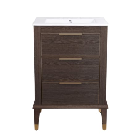 Swiss Madison Hugo 24" Free Standing Single Basin Vanity Set with Cabinet and Ceramic Vanity Top Brown Oak / White