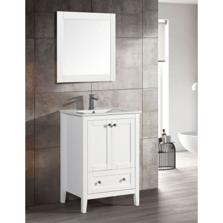 Swiss Madison Cannes 24" Free Standing Single Basin Vanity Set with MDF Cabinet and Ceramic Vanity Top Glossy White