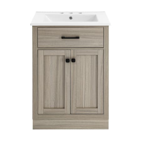 Swiss Madison Burdon 24" Free Standing Single Basin Vanity Set with Cabinet and Ceramic Vanity Top Weathered Oak / White