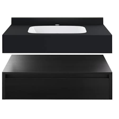 Swiss Madison Avancer 36" Wall Mounted Single Basin Vanity Set with Cabinet and Ceramic Vanity Top Black Oak / Black Marble