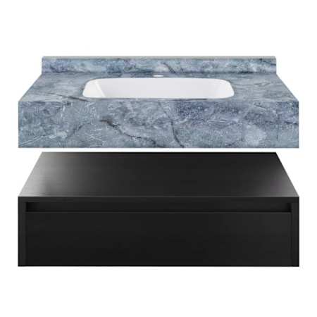 Swiss Madison Avancer 36" Wall Mounted Single Basin Vanity Set with Cabinet and Ceramic Vanity Top Black Oak / Blue Celeste