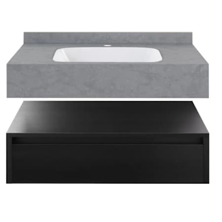 Swiss Madison Avancer 36" Wall Mounted Single Basin Vanity Set with Cabinet and Ceramic Vanity Top Black Oak / Charcoal Grey
