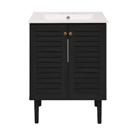 Swiss Madison Bron 24" Free Standing Single Basin Vanity Set with Cabinet and Ceramic Vanity Top Black Oak