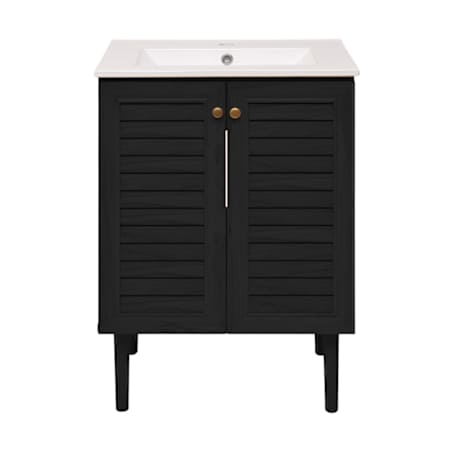 Swiss Madison Bron 24" Free Standing Single Basin Vanity Set with Cabinet and Ceramic Vanity Top Black Oak