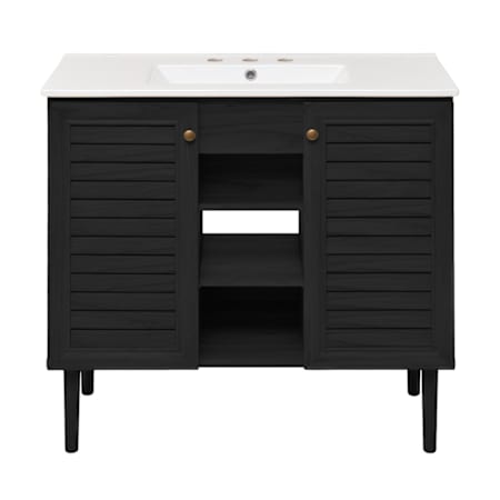 Swiss Madison Bron 37" Free Standing Single Basin Vanity Set with Cabinet and Ceramic Vanity Top Black Oak