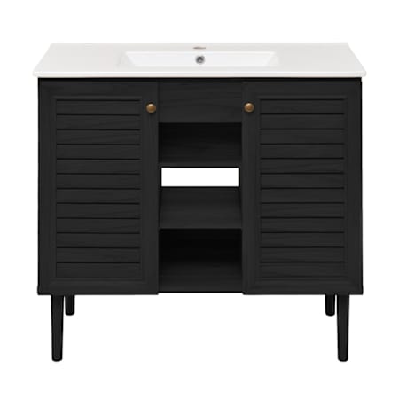 Swiss Madison Bron 36" Free Standing Single Basin Vanity Set with Cabinet and Ceramic Vanity Top Black Oak