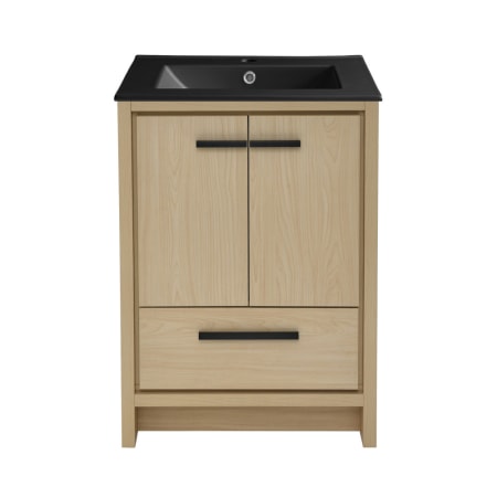 Swiss Madison Virage 24" Free Standing Single Basin Vanity Set with Cabinet and Ceramic Vanity Top Natural Oak / Matte Black