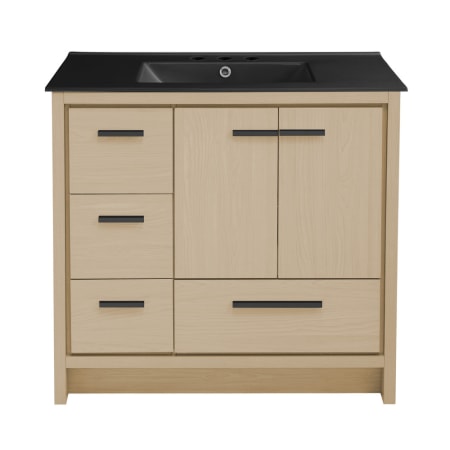 Swiss Madison Virage 37" Free Standing Single Basin Vanity Set with Cabinet and Ceramic Vanity Top Natural Oak / Matte Black