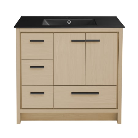 Swiss Madison Virage 37" Free Standing Single Basin Vanity Set with Cabinet and Ceramic Vanity Top Natural Oak / Matte Black