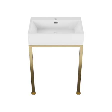 Swiss Madison Concorde 23-5/8" Rectangular Ceramic Console Bathroom Sink with Overflow and Single Faucet Hole Glossy White / Brushed Gold