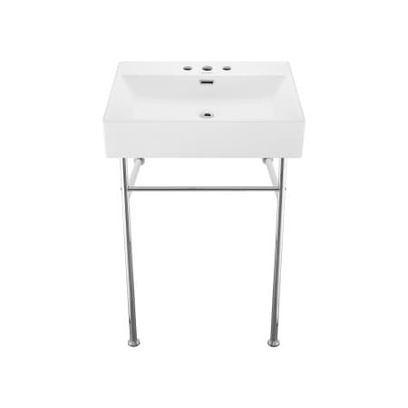 Swiss Madison Claire 23-5/8" Rectangular Ceramic Console Bathroom Sink with Overflow and 3 Faucet Holes At 4" Centers Glossy White / Chrome