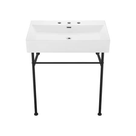 Swiss Madison Claire 29-3/4" Rectangular Ceramic Console Bathroom Sink with Overflow and 3 Faucet Holes At 4" Centers Glossy White / Black