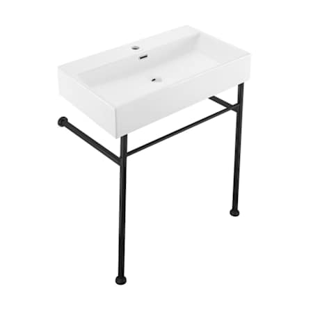 Swiss Madison Claire 30" Rectangular Ceramic Console Bathroom Sink with Overflow and 1 Faucet Hole Matte Black