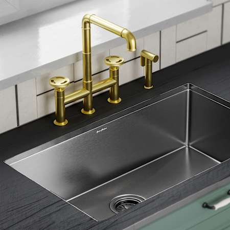 Swiss Madison Avallon Pro 2 GPM Widespread Kitchen Faucet Brushed Gold