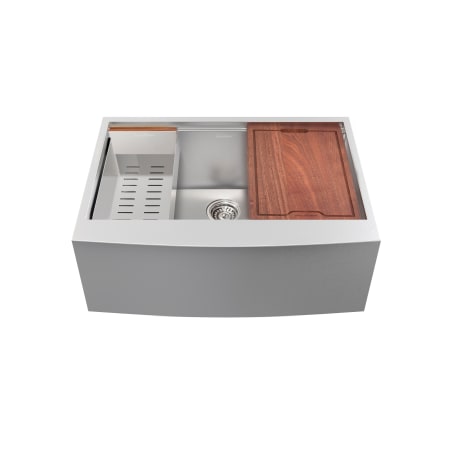 Swiss Madison Rivage 30" Farmhouse Single Basin Stainless Steel Kitchen Sink with Basket Strainer, Colander, and Drain Board Stainless Steel