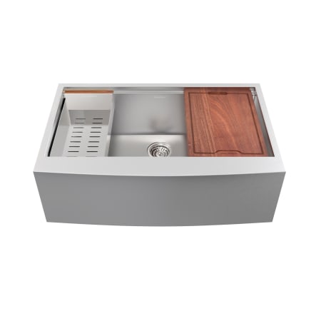 Swiss Madison Rivage 33" Farmhouse Single Basin Stainless Steel Kitchen Sink with Basket Strainer, Colander, and Drain Board Stainless Steel