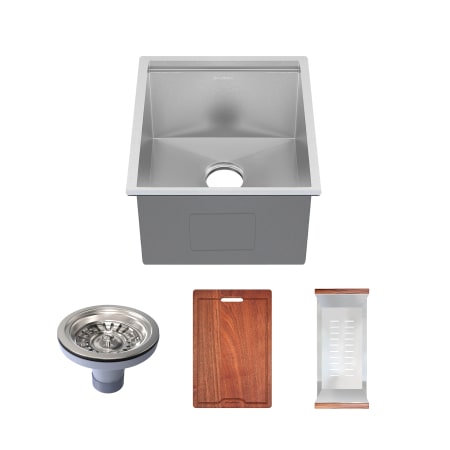Swiss Madison Rivage 15" Undermount Single Basin Stainless Steel Kitchen Sink with Basket Strainer, Colander, and Drain Board Stainless Steel