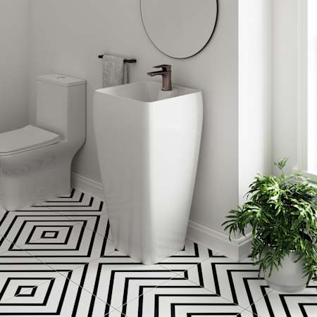 Swiss Madison Carre One Piece Pedestal Sink Glossy White
