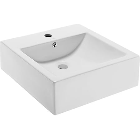 Swiss Madison Voltaire 17-11/16" Square Ceramic Vessel Bathroom Sink with Overflow and 1 Faucet Hole Glossy White